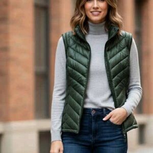Calvin Klein Forest Green Puffer Vest, Women's Size Small